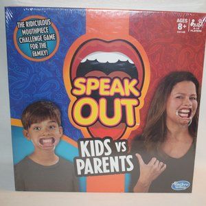 New Sealed 2016 Hasbro Speak Out Game Kids vs Parents 10 Mouthpieces